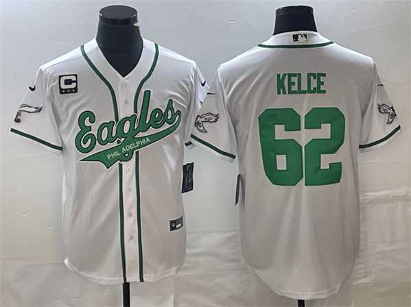 Mens Philadelphia Eagles #62 Jason Kelce White With C Patch Cool Base Stitched Baseball Jersey->philadelphia eagles->NFL Jersey